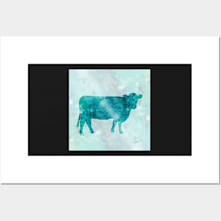 Blue Color Splash Cow Posters and Art